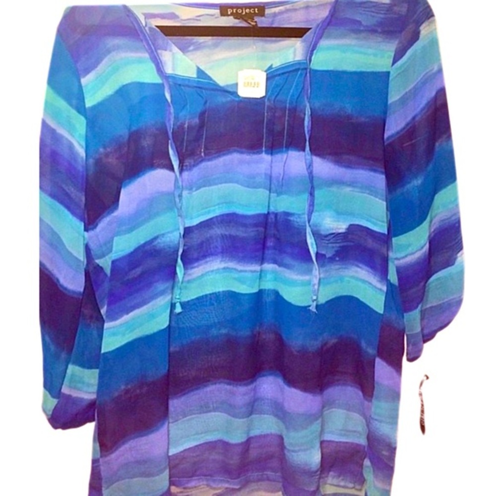 Resortwear‎ sheer striped Blouse from Grand Cayman Ritz  NWT